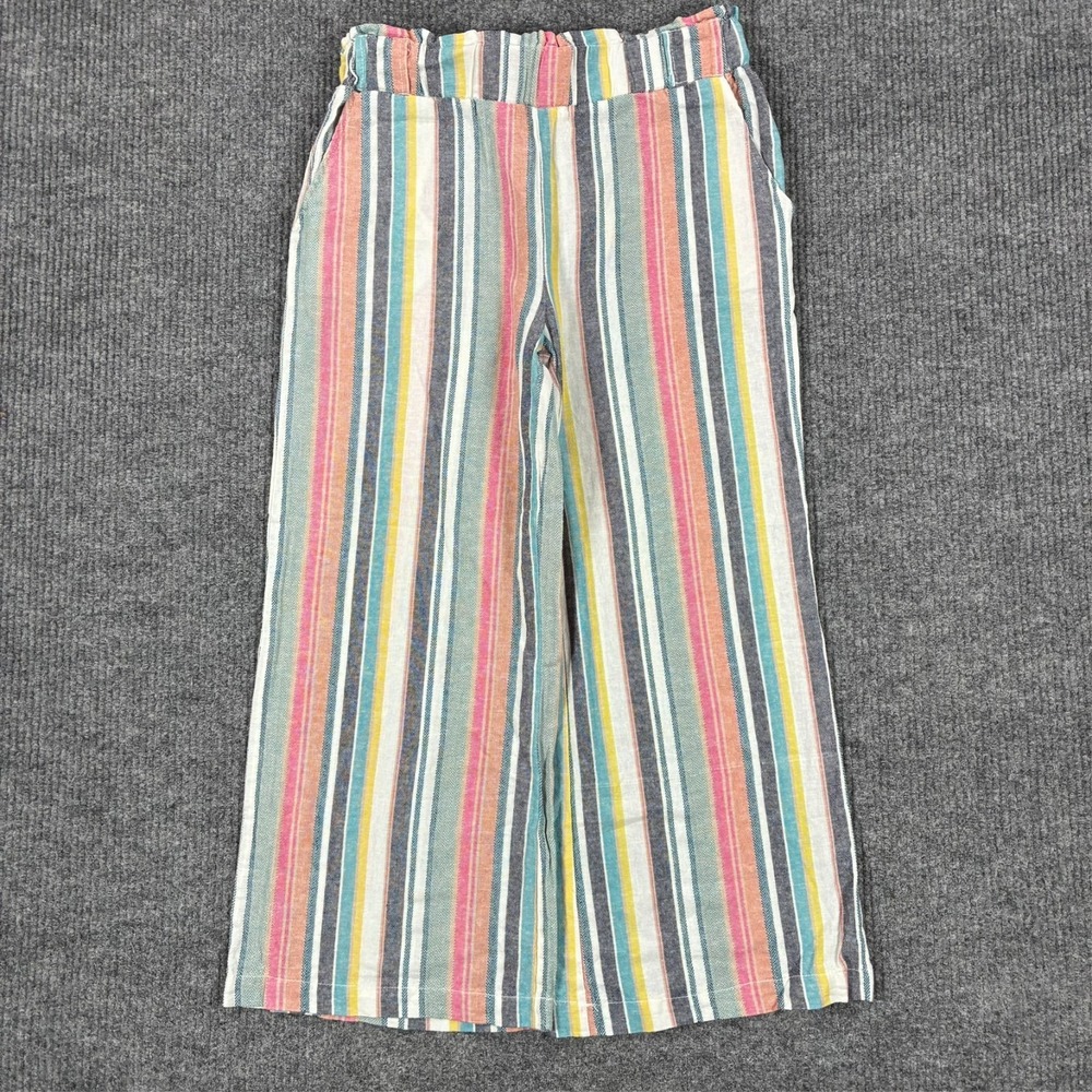 April Kiss Womens Large Striped Wide Leg Linen Blend Pull On Pants Multicolor